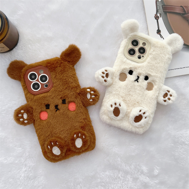 Apple Iphone 15 - Korean 3D Cartoon Bear Fluffy Plush