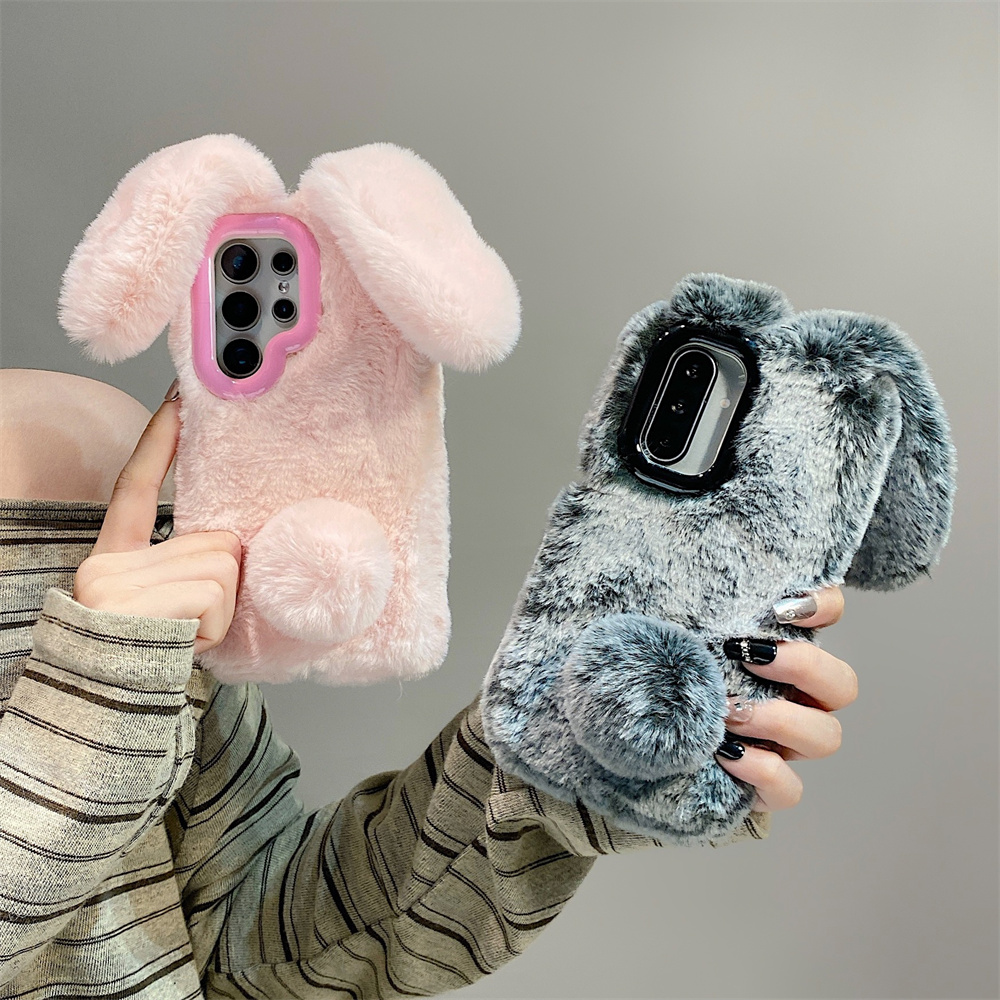 Samsung Galaxy S25 - Cute Rabbit Ears Fluffy Stand Phone