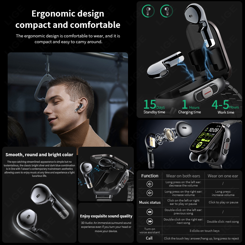 NFC Smart Watch TWS 2-in-1 Hea - Smartwatch Headset 评论和价格