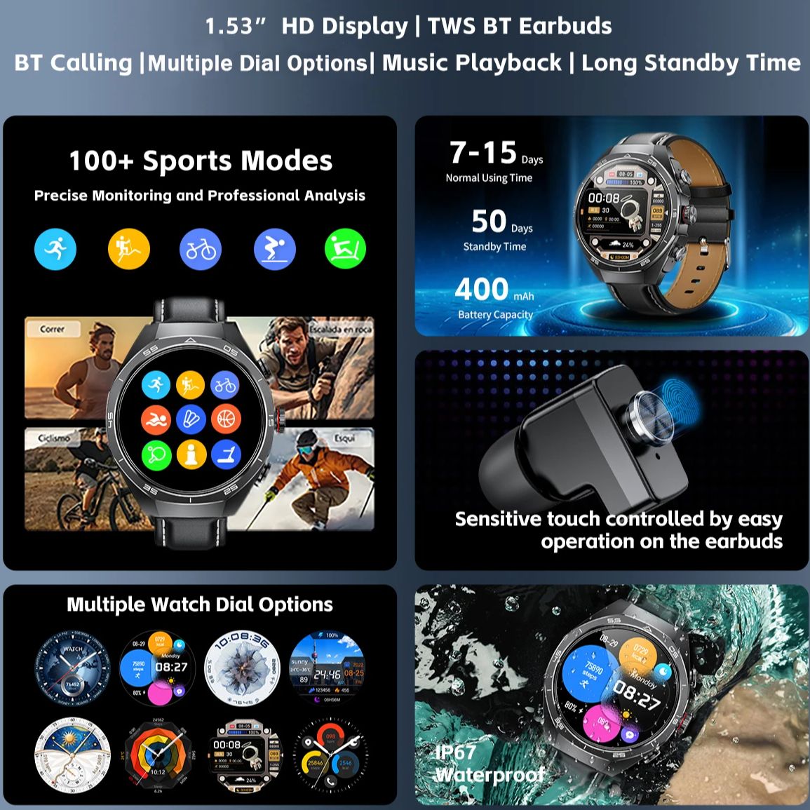 NFC Headset Smart Watch 2 in 1 - Smartwatch Headset 评论和价格