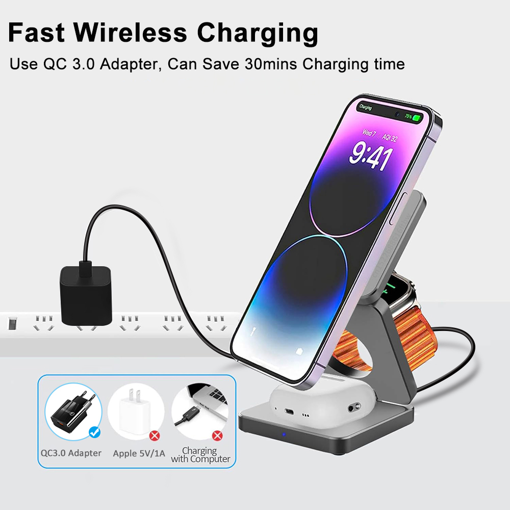 Wireless Charger 3 in 1 Foldab - Watch Charger Cable 评论和价格