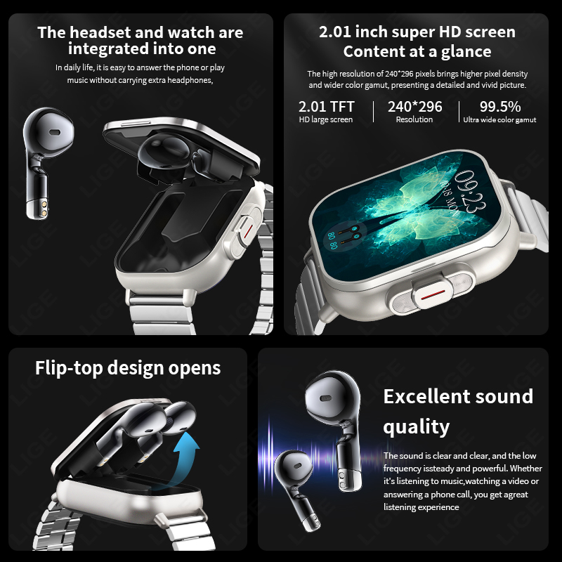 LIGE TWS 2 In 1 Smart Watch Wi - Smartwatch Headset 评论和价格