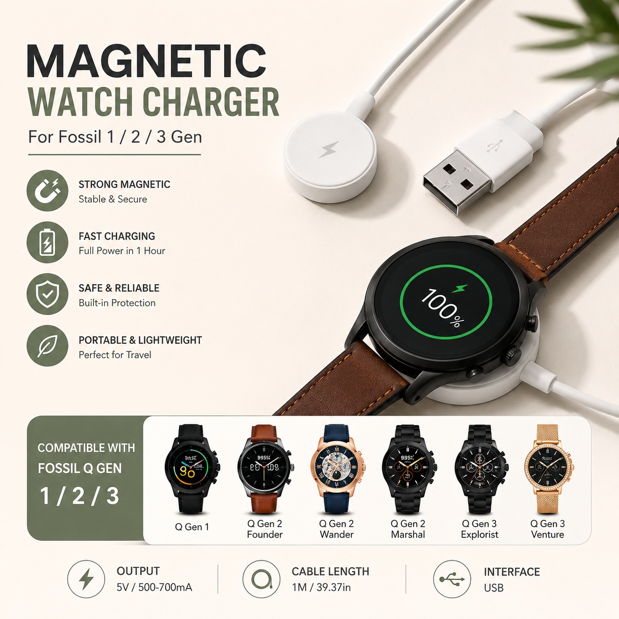 USB Watch Charger Adapter Smar - Fossil Smartwatch Accessories 评论和价格